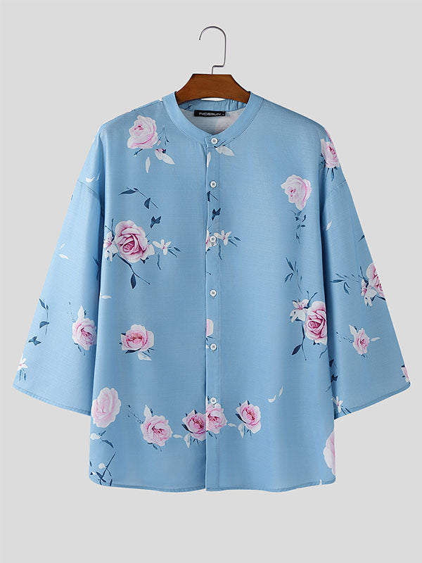 Mens Floral Print Long Sleeve Shirt SKUL11540