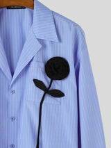 Men's Romantic Avant-Garde 3D Rose Appliqué Deep V-Neck Cropped Pinstripe Shirt SKUL79631
