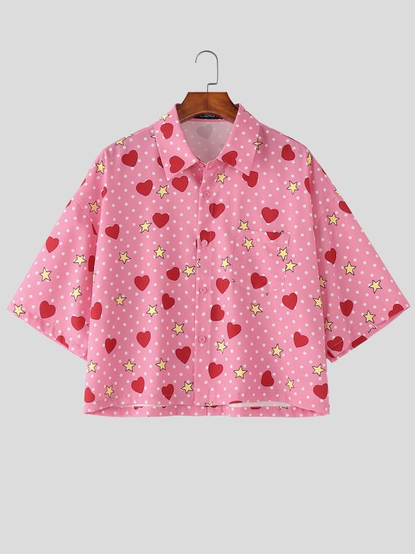 Men's Heart Star Polka Dot Print Half Sleeve Shirt SKUL54683