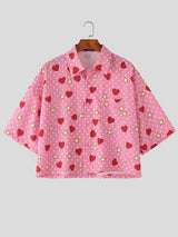 Men's Heart Star Polka Dot Print Half Sleeve Shirt SKUL54683