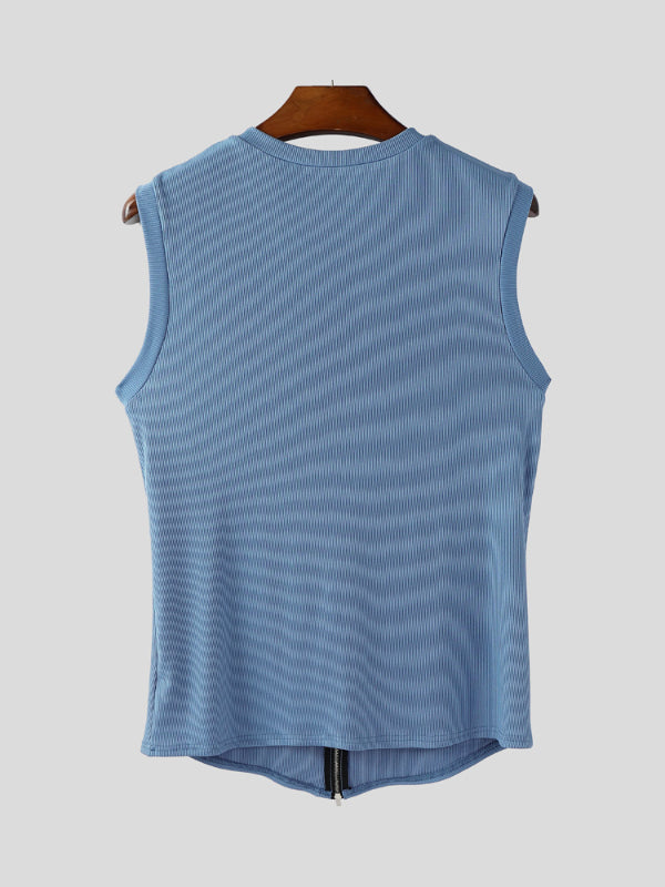 Mens Solid Color Textured Zipper Casual Tank SKUL20207