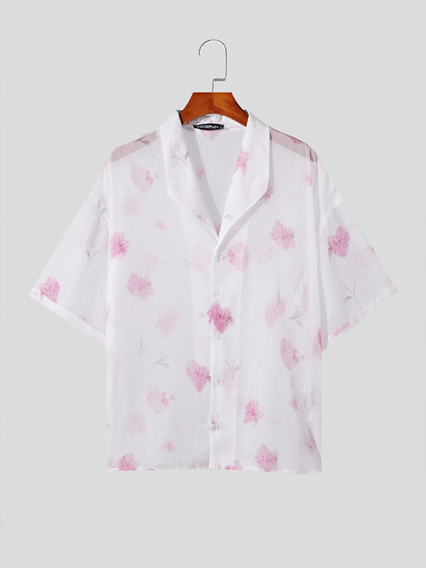 Mens Floral Print See Through Casual Shirt SKUK61389