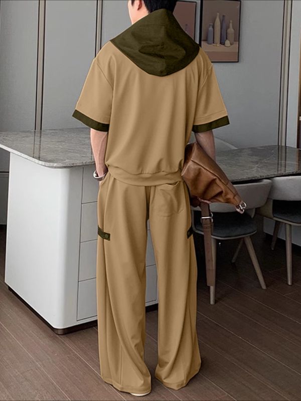 Men's Color Block Hooded Two Pieces Outfit SKUL36461