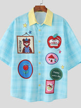Men's Cartoon Print Plaid Half Sleeve Shirt SKUL45986