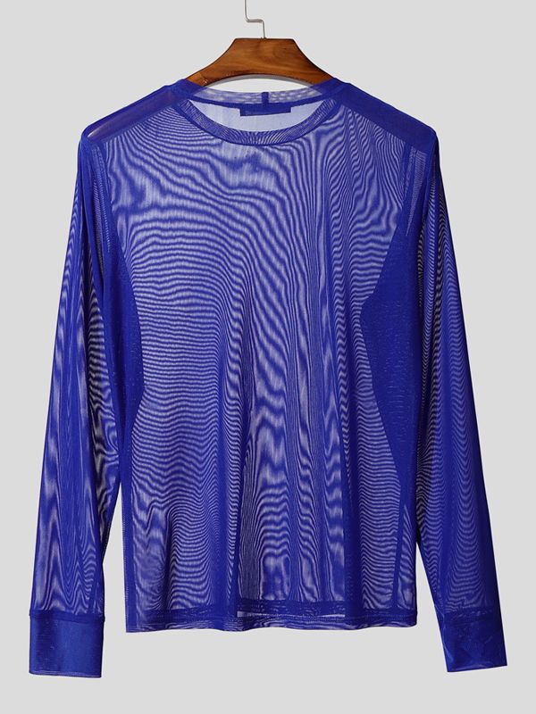 Men's Sheer Mesh Crew Neck Long Sleeve T-shirt SKUL41264