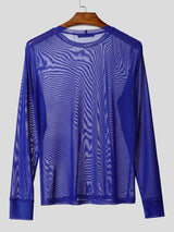 Men's Sheer Mesh Crew Neck Long Sleeve T-shirt SKUL41264
