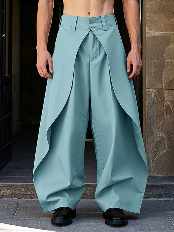 Mens Solid Color Layered Wide-Leg Pant SKUK97748