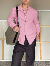 Men's Solid Bow Tie Casual Long Sleeve Shirt SKUL30777