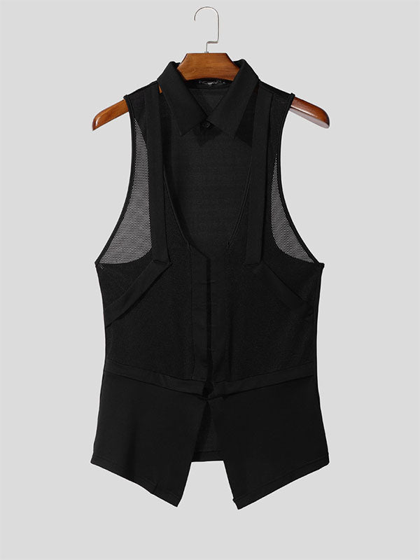 Mens Solid Color Textured Hollow-Out V-Neck Tank SKUL17051