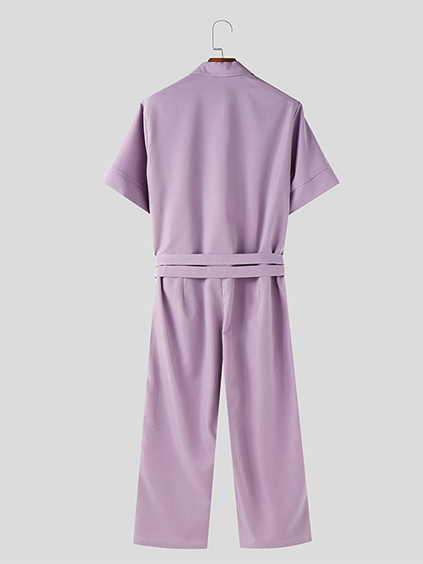 Mens Solid Color Short-Sleeve Jumpsuit SKUL08782