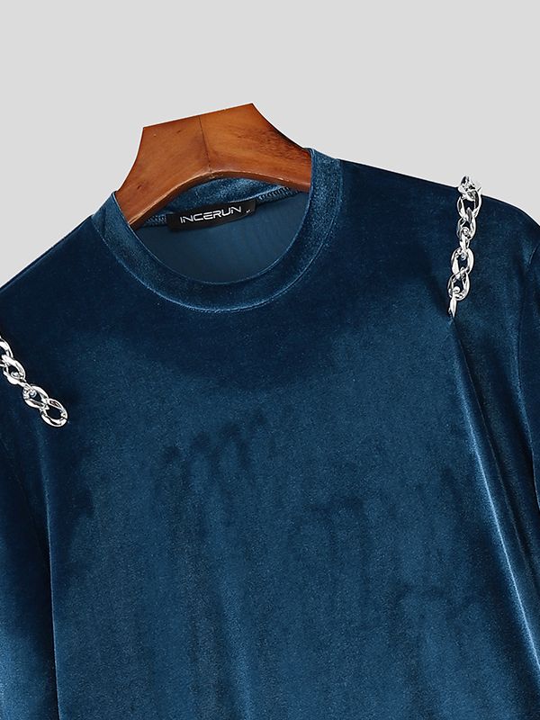 Men's Deconstructed Chain Patchwork Long Sleeve T-shirt SKUL47798