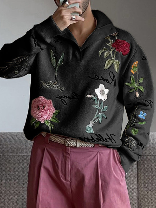 Mens Floral Print Pullover Long Sleeve Hoodie SKUK95636