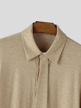 Men's Solid Color Tie Patchwork Cropped Long Sleeve Shirt SKUL48754