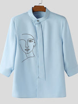 Men's Asymmetric Placket Abstract Print Long Sleeve Shirt SKUL50042
