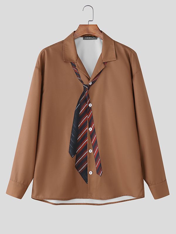 Men's Tie Print Long Sleeve Shirt SKUL32859