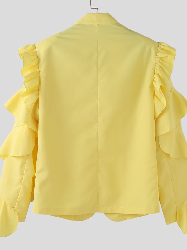 Men's Solid Color Ruffle Patchwork Casual Blazer SKUL40288