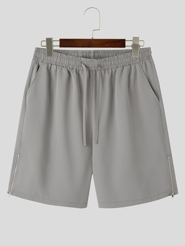 Mens Solid Zip Cuff Casual Drawstring Shorts SKUK21719