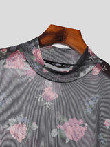 Mens Floral Print Mesh Long Sleeve T-Shirt SKUK27752