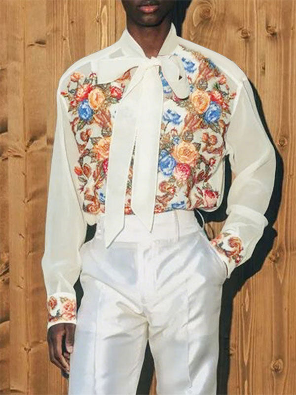 Mens Floral Print Semi-Sheer Long Sleeve Shirt SKUL10568