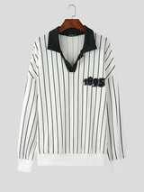 Mens Striped Color-Block Design Long-Sleeve Shirt SKUK88018