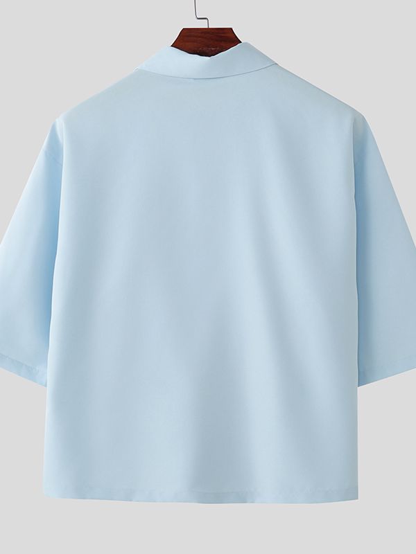 Men's Avant-Garde High Street Multi-Button Deconstructed Relaxed Short Sleeve Shirt SKUL60138