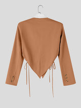 Men's Avant-Garde Deconstructed Stage Runway Side Cutout Strappy Tie Pointed Hem Blazer SKUL85227