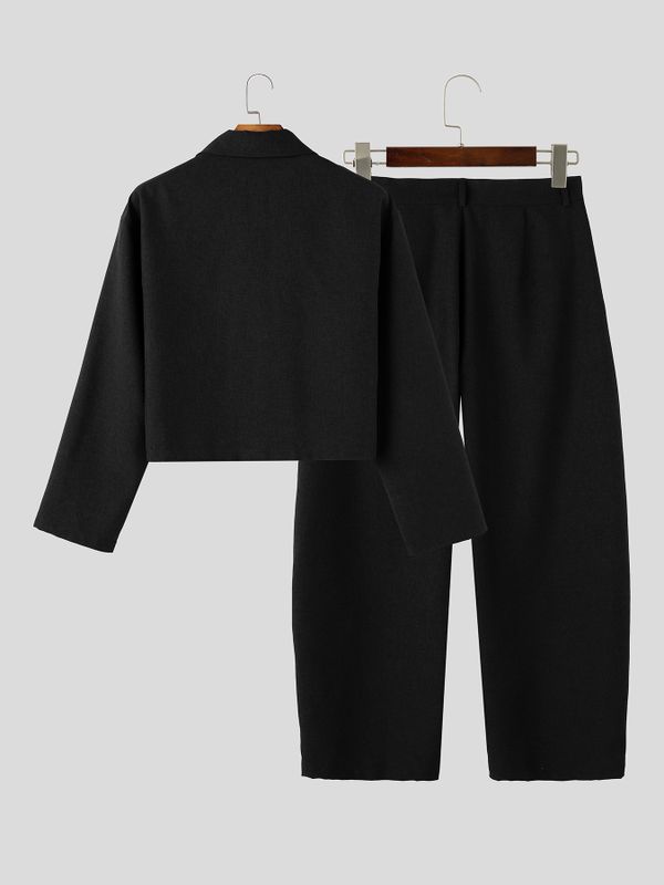 Men's Clean Fit Gallery Turn Down Collar Cropped Length Two Pieces Outfit SKUL82409