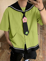 Men's Preppy Sailor Collar Contrast Color Short Sleeve Shirt SKUL41203