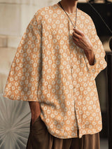 Men's Solid Jacquard Texture Short Sleeve Shirt SKUL26572