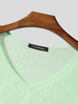 Men's Beach Resort Sheer Lightweight Deep V-Neck Long Sleeve T-shirt SKUL72650