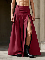 Mens Solid Color Split Pleated Skirt SKUK98827