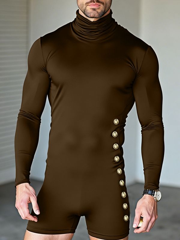 Men's Metal Buckle Knitted Long Sleeve Bodysuit SKUL39019