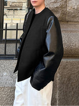 Men's Faux Leather Patchwork Loose Long Sleeve Blazer SKUL28507