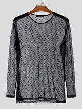 Mens Sexy Sheer Polka Dot Long-Sleeve T-Shirt SKUK73578