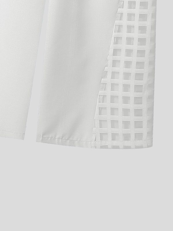 Men's Avant-Garde Vacation Resort Grid Cutout Asymmetric Sheer Two Pieces Outfit SKUL84805
