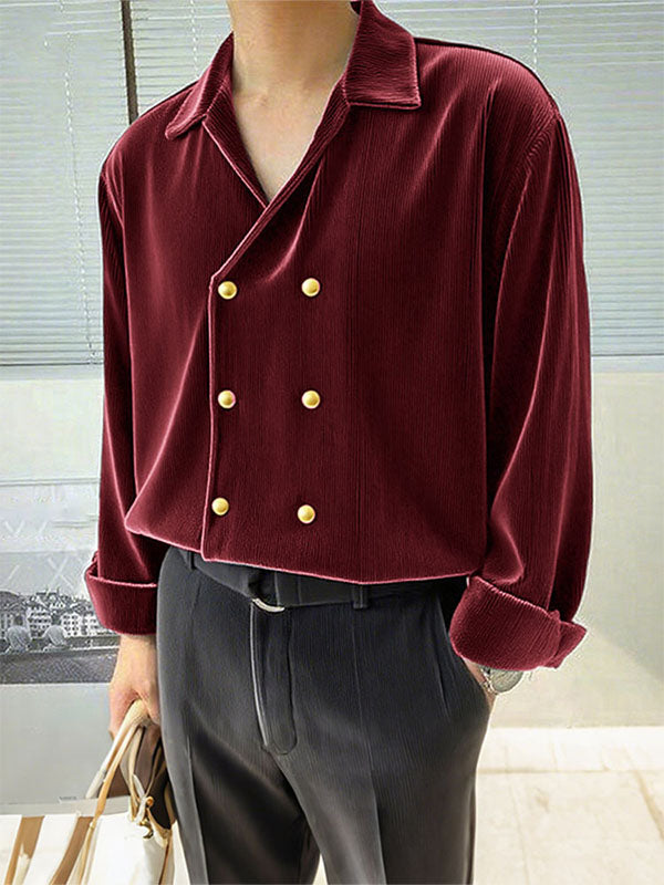 Men's Double Breasted Velvet Long Sleeve Shirt SKUL32035