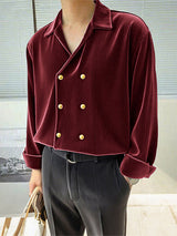 Men's Double Breasted Velvet Long Sleeve Shirt SKUL32035
