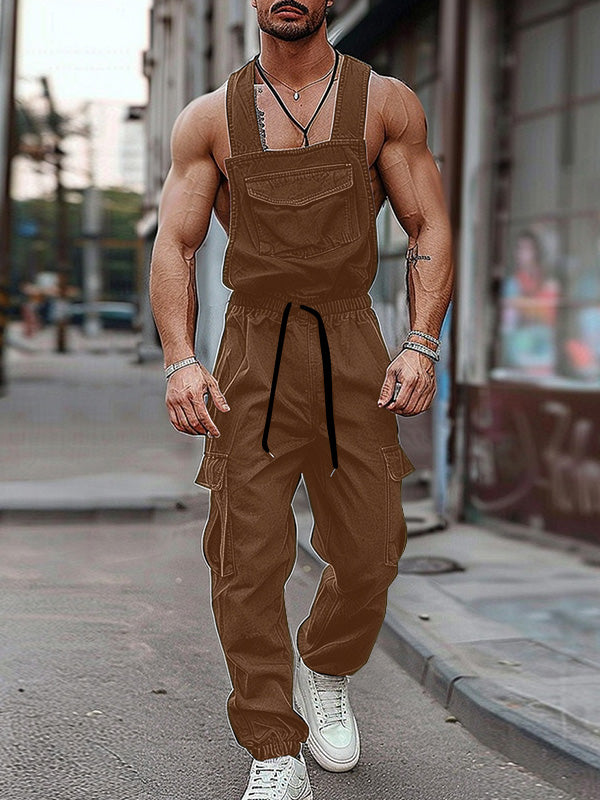 Mens Solid Cargo Pockets Casual Overalls SKUK61931