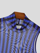 Men's Striped Colorblock Sheer Mesh Two Pieces Outfit SKUL23516