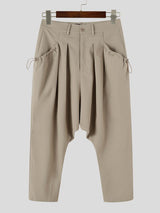 Men's Avant-Garde Techwear Side Drawstring Ruched Low Drop Crotch Tapered Cuff Ankle Length Harem Pant SKUL84024