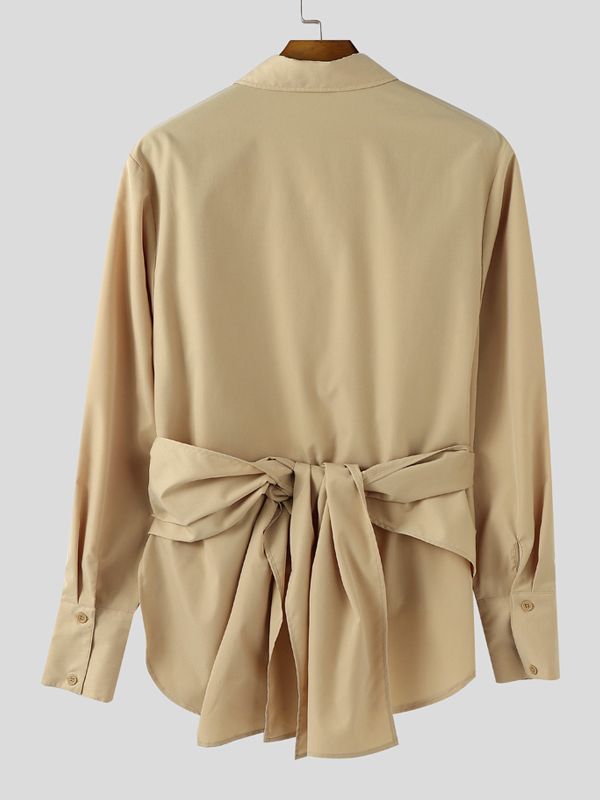 Men's Deconstructed Cinched Waist Long Sleeve Shirt SKUL39010