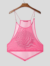 Men's Metal Ring Buckle Semi-Sheer Strap Tank SKUL36508