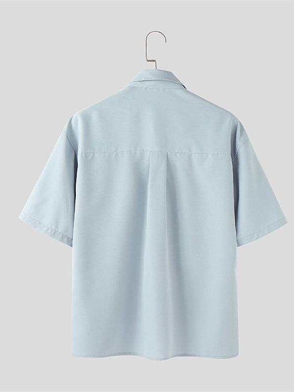 Mens Asymmetrical Hem Tie Short Sleeve Shirt SKUL11380