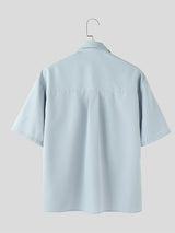 Mens Asymmetrical Hem Tie Short Sleeve Shirt SKUL11380