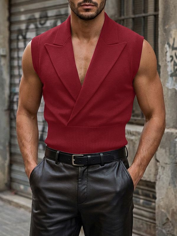 Men's Solid Color Knit Lapel Tank SKUL54073