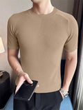 Mens Solid Textured Casual Short Sleeve T-Shirt SKUK63092
