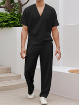 Mens Solid Color Textured Casual Two Pieces Outfit SKUL15627