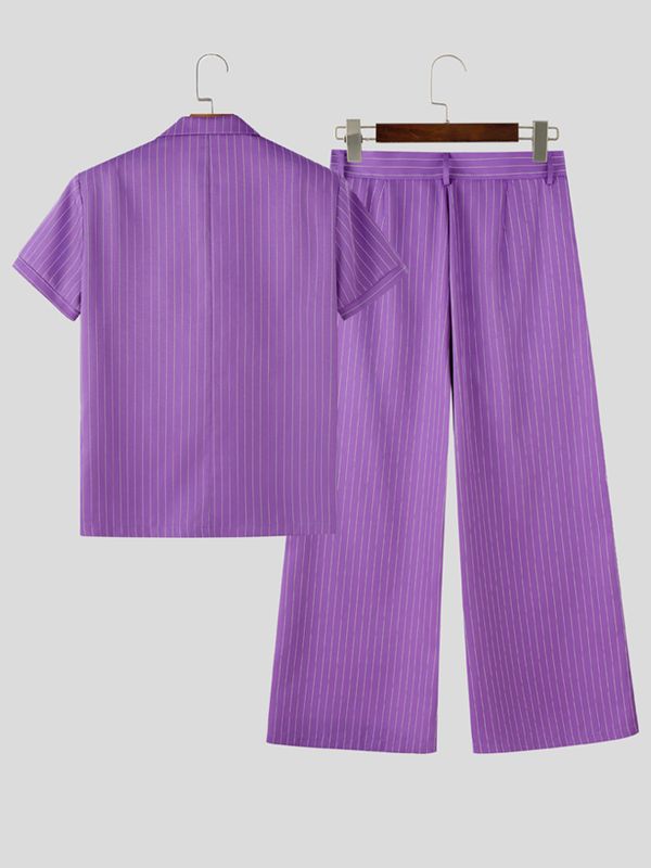 Men's Fashion Runway Pinstripe Double Breasted Two Pieces Outfit SKUL63179