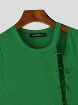 Mens Solid Color Knit Cross Tie Hollow Tank SKUL16798