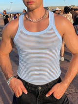 Men's Bodybuilding Display Sheer Striped Fit Tank SKUL71422